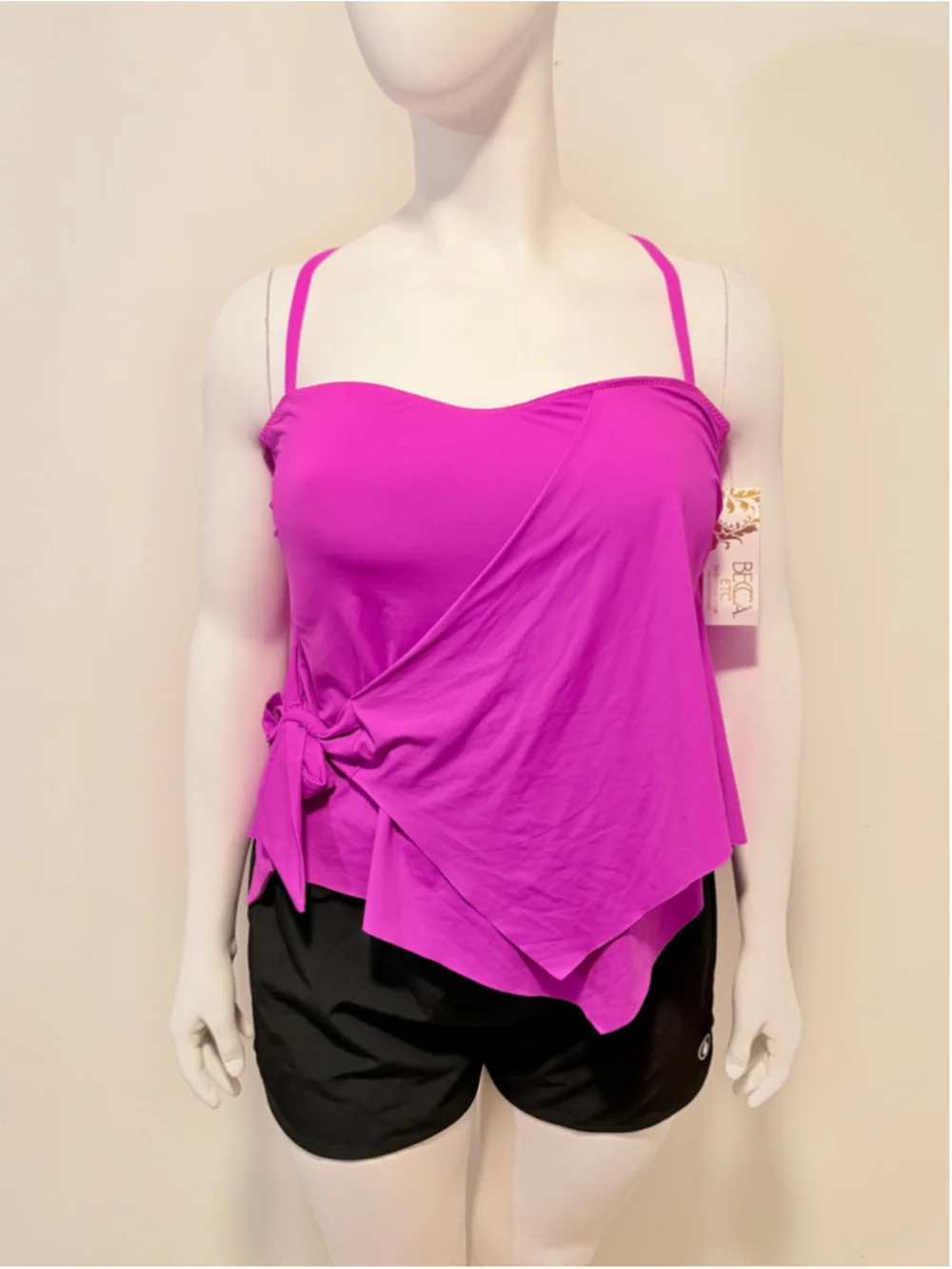 Becca ETC Plus Size 1X Pink Side-Tie Ruffle Adjustable Tankini Top NWT - Picture 4 of 6